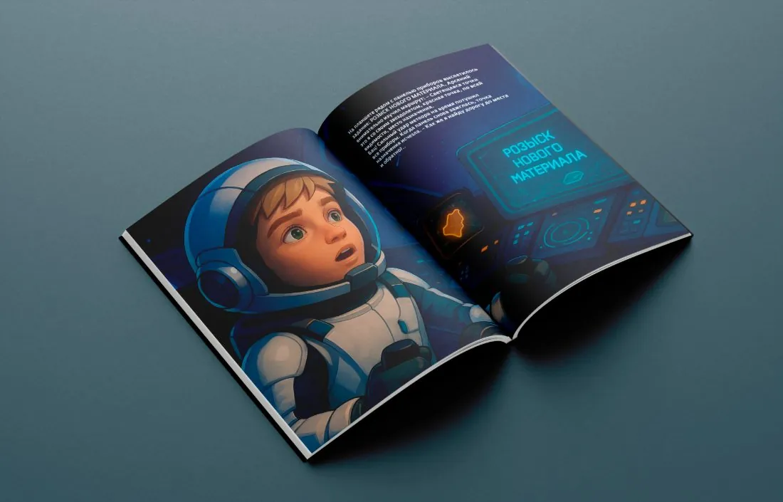 Разворот книги о космической экспедиции
